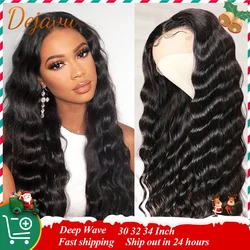 Deep Wave Lace Front Human Hair Wigs Natural Black 13x4 250% Frontal Lace Wig 16-34 Inch Brazilian PrePlucked Wig For Women