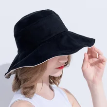 Складная черная шляпа-ведро для женщин, Солнцезащитная хлопковая Рыбацкая шапка с большими полями, шапка для бассейна, солнцезащитная Кепка Gorros Pescadores