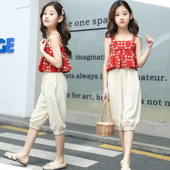 

Summer Girls Clothing Set 2020 Children Fashion Cute Dot Tops And Pants 2Pcs Kids Outfits Teen Girl Clothes 5 6 7 9 10 12 Years