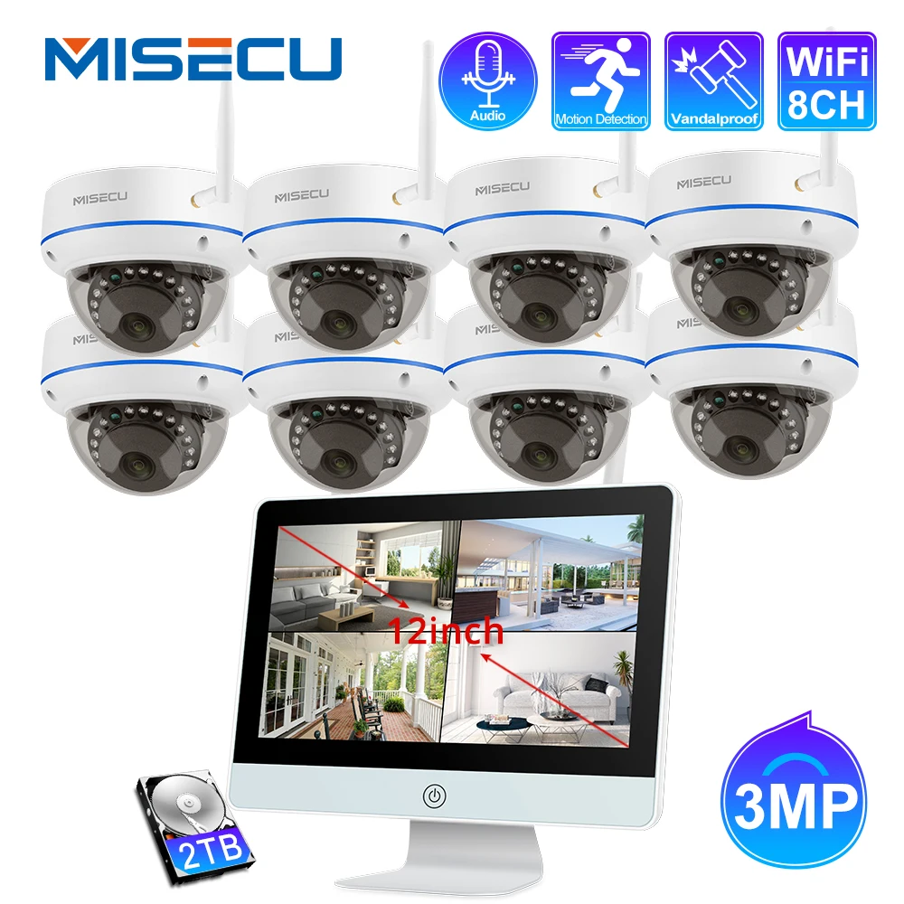 Беспроводная купольная IP камера MISECU 8 каналов рабочая деталь 3 мп аудио wi fi
