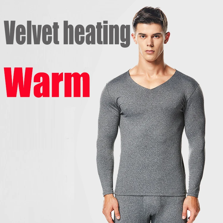 

2019 Autumn winter new men thermal underwear velvet heating fiber bottoming warm shirt+pants 2 pieces set long johns suits