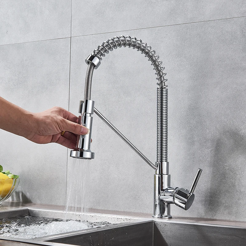 Chrome/ Black Style Kitchen Spring Faucet Pull Down Faucet Single Handle Water Mixer Tap 360 Rotation Kitchen Water Mixer Tap