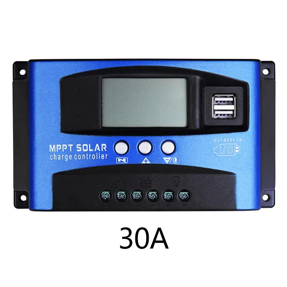 30A 30/40/50/60/100A Солнечный контроллер заряда двойной USB ЖК-дисплей 12 В 24 В Авто Солнечная Панель зарядное устройство регулятор с нагрузкой двойной USB - Цвет: 30A