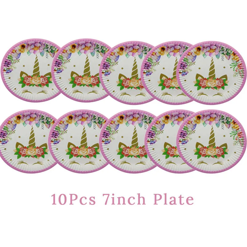 plate Joy-Enlife Единорог День рождения украшение малыш мультфильм лошадь одноразовая посуда набор 1-й бумажный стаканчик для дней рождения/шляпа/салфетка сувениры - Цвет: plate