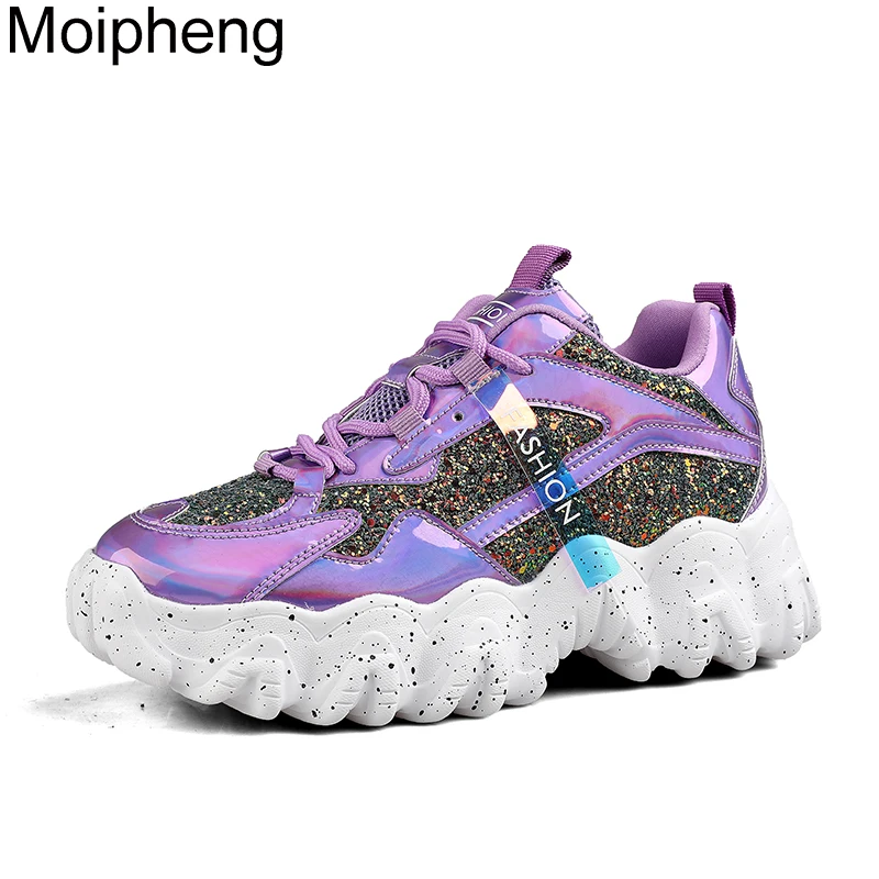Sneakers Women Vulcanized-Shoes Platform Bling Moipheng Purple-Size Fashion Breathable