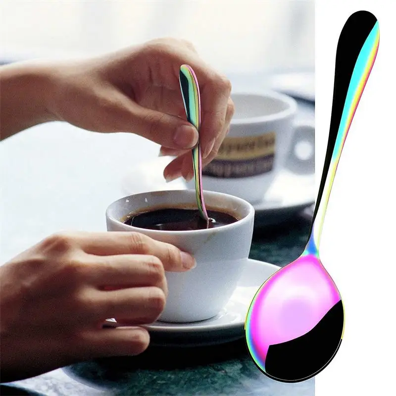 BISDARUN cucharillas de Cafe Arco Iris Juego de 8 Mini Cuchara de café espreso de Acero Inoxidable 18/10 cucharas de Postre niños Colores cucharas de té pequeñas 13,5 cm 