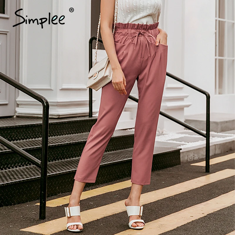 Simplee New fashion women casual  pant Autumn high waist ruffled trousers Chic sash   female  belt  ladies  solid pants 2020