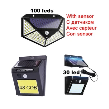 

100/30 LED Solar Lamp Motion Sensor Wall Light Outdoor Courtyard Garden Garage Security Lamps Waterproof Solar Street Lights