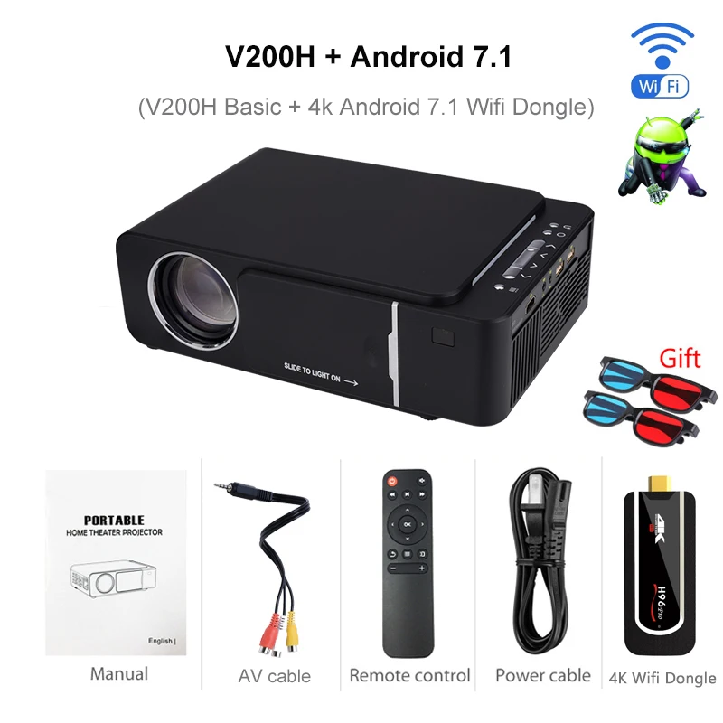 VIVICINE новейший V200 1280X720P светодиодный HD проектор, опционально Android 7,1 Bluetooth, поддержка 4K Wifi HDMI USB ЖК-проектор для домашнего кинотеатра - Цвет: Пурпурно-красный