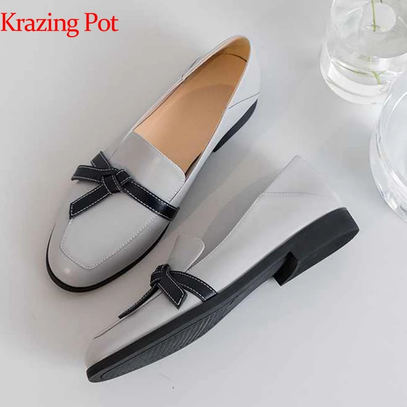 Классические Кожаные Туфли с бантом-бабочкой Krazing Pot повседневные туфли-лодочки в