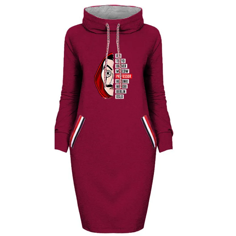 Autumn Money Heist Dress Women La Casa De Papel Hip Hop Autumn Short Dresses House Of Paper Long Sleeve  Party Dress Bl wrap dress