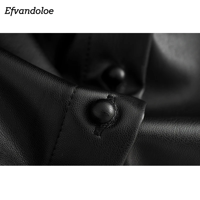 Efvandoloe Черные Блузки из ПУ женская рубашка Осенние Топы Рубашки повседневные для женщин блузки