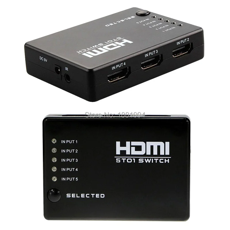 10 шт./лот Мини 5 Порт 1080P видео HDMI выключатель HDMI делитель с ИК Удаленный разделитель коробка для HDTV PS3 DVD