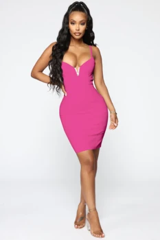 

Summer Style Sexy Bandage Dress 2019 Spaghetti Strap V-Neck Elegant Designer Mini Party Dress