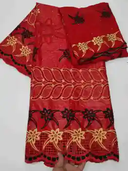 

New Fashion Red African Bazin Lace Fabric Nigerian Bazin Riche Lace Fabric Embroidery With Hole And Stones For Sewing Dress HLBZ