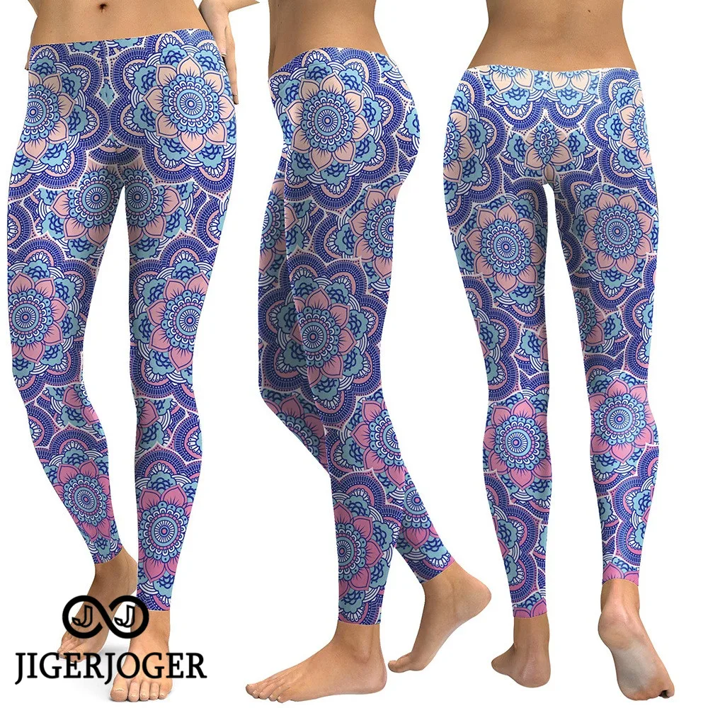 

JIGERJOGER Purple Leggings Women Mandala Leggings Purple Floral Girls Pants Womens Cycling Sports Team Women Clothing Bike Pants