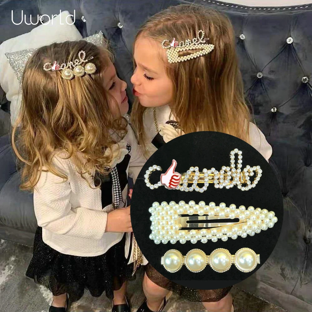 

2020 Fashion Pearl Hair Clips for Women Elegant Korean Design Unique Letter Rhinestone Barrette Hair Clip Hair Jewelry Hair Pins