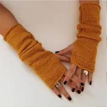 Осенне-зимние модные вязаные гетры для рук, перчатки для женщин и мужчин, Длинные митенки без пальцев, однотонные наручные перчатки для девушек