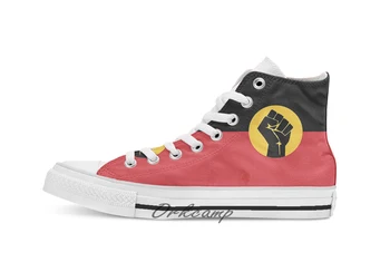 

Raised Fist on Aboriginal Flag Custom Casual High Top lace-up Canvas shoes sneakers Drop shipping