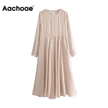 

Lady Plus Size Dot Print Midi Dresses O Neck Loose Casual Dress Woman Long Sleeve Hollow Out Fashion Dress Femlae Robe Femme