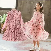 Шифоновое в горошек для девочек г. Осенние детские платья с длинными рукавами модное высококачественное платье принцессы для девочек Милая одежда для подростков