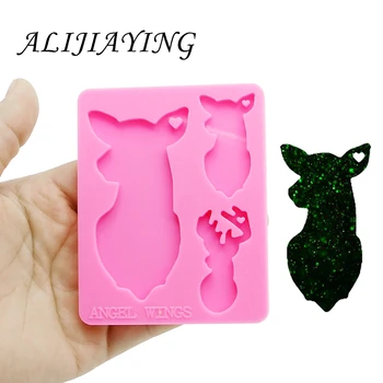 

Shiny keychain deer mama/baby Dad/baby mold key ring decoration moose deer family silicone mold for DIY epoxy resin DY0146