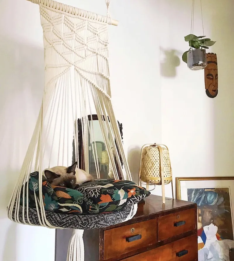 

Macrame Wall Hanging Cat's Nest Ins Hand-woven Wall Tapestry Cat Litter Cat Hammock Cat Toy Cat Sleeping Mat Cat Soft Nest