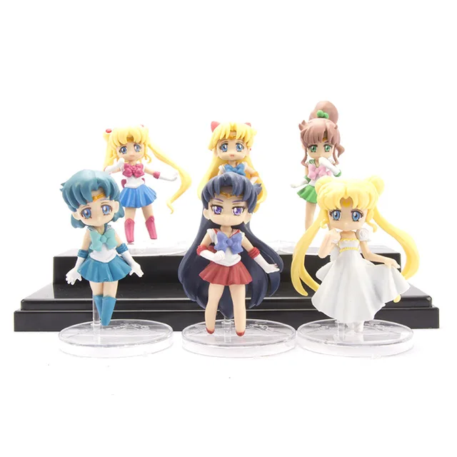 6pcs Sailor Moon Figure Hare Sailor Moon Model Doll Cake Car Decoration Toys 6pcs