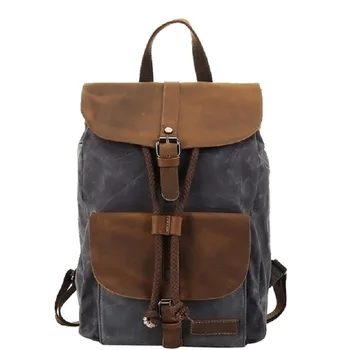 

M338 New High Quality Oil Wax Canvas Backpacks For Men Vintage Waterproof School Backpack 14" Laptop Daypacks Retro Travel Bags