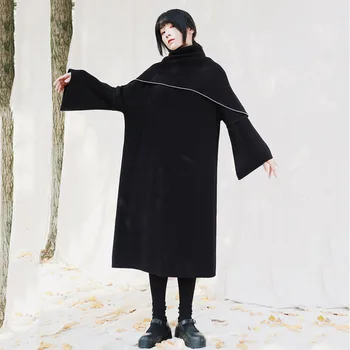 

LANMREM 2020 Women's Dress Winter New Solid Color Long Sleeve Straight Turtleneck Elegant Long Knit Pullover Dress PC334
