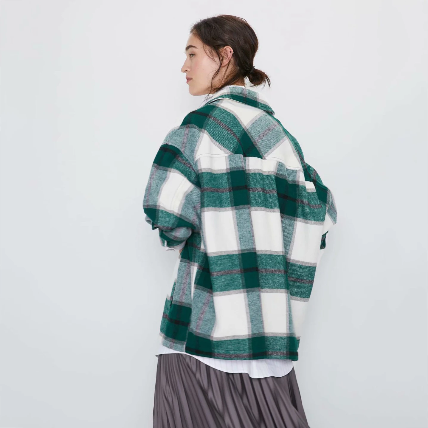 Za New Plaid Shirt Jacket Women Geometric Plaid Coats Fashing Clothing Long Sleeve Jackets Trendy Streetwear