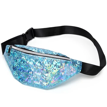

1 PC Sequined Waist Bag Women Girls PU Solid Color Double Zipper Runing Pockets Women Girl Multi-function Money Wallet Waist Bag