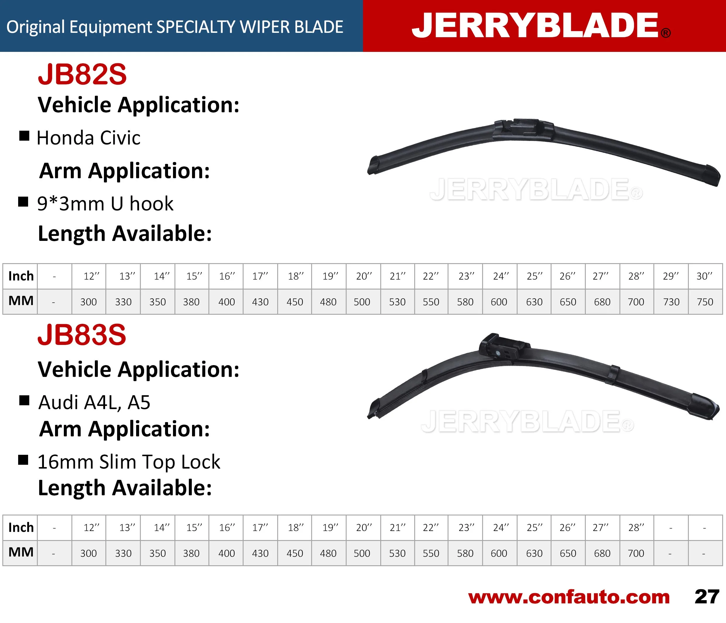 JERRYBLADE JB83S Windscreen Wiper Blade for GOLF Hatchback 2012 onwards