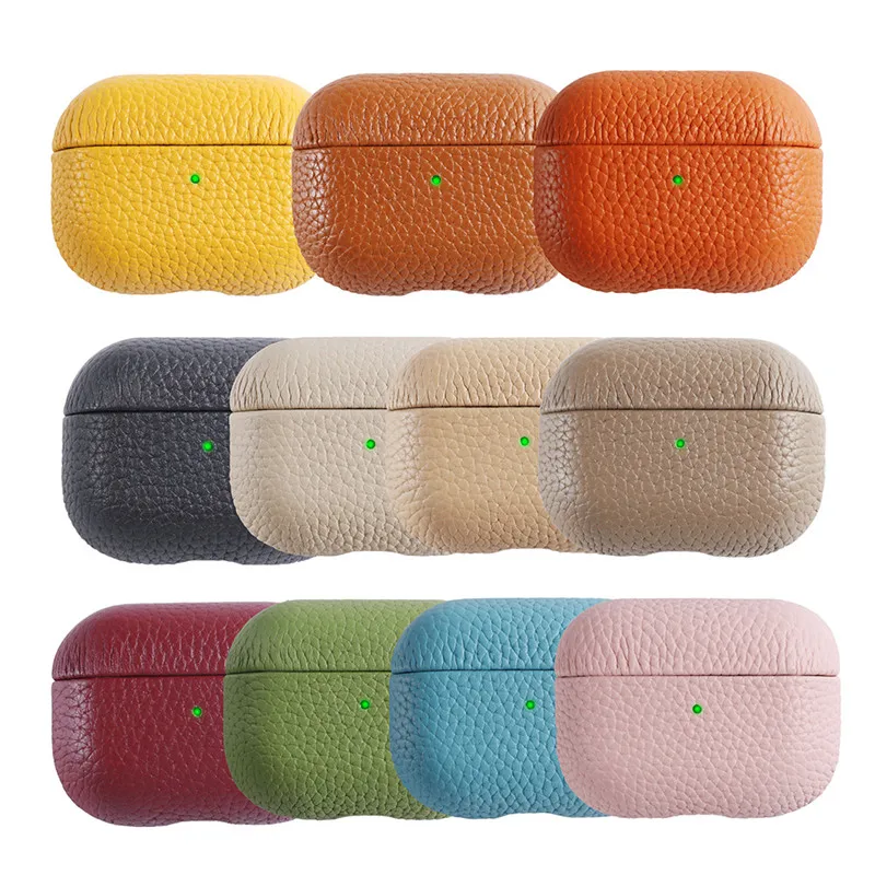 Cover Per Airpods 3 Luxury Genuine Leather Lychee Grain Airpods Pro 2 1 Accessori Per La Protezione Degli Auricolari Per Apple Airpods 3 Custodie