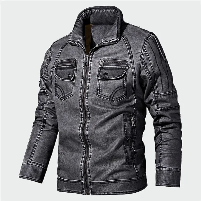 Grey Новая осенне-зимняя мужская куртка из искусственной кожи модные однотонные тонкие кожаные куртки мужская повседневная куртка брендовая одежда 4XL ML330 - Цвет: Grey