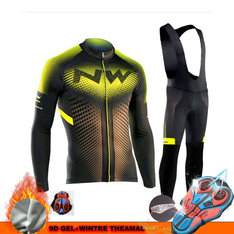 Wool black strap set Northwave Pro Team Зимняя одежда для велоспорта дышащая Ropa Ciclismo Одежда с длинным рукавом для горного велосипеда спортивная одежда для улицы - Цвет: Wool black strap set