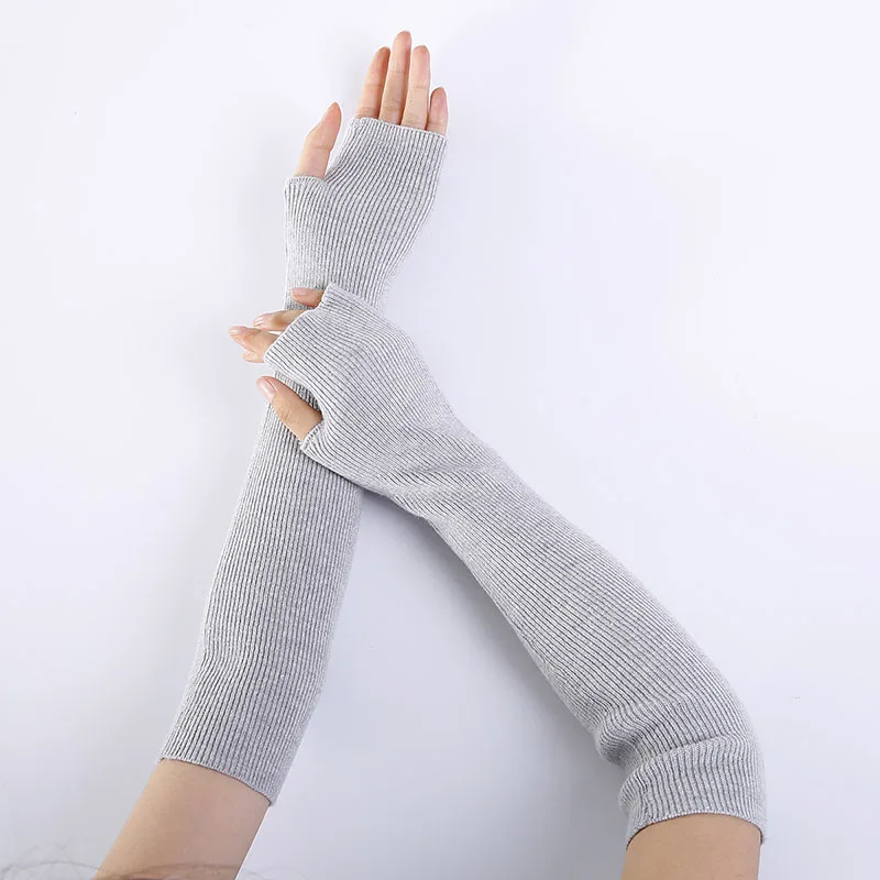 Light Grey Новые женские зимние высококачественные длинные перчатки DIY тонкая шерсть вязание теплые митенки без пальцев женские перчатки для женщин - Цвет: Light Grey