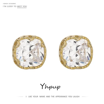 

Yhpup Korean Delicate Square Small CZ Stud Earrings for Women Exquisite Shiny Cubic Zirconia Earrings Copper Jewelry Orecchini