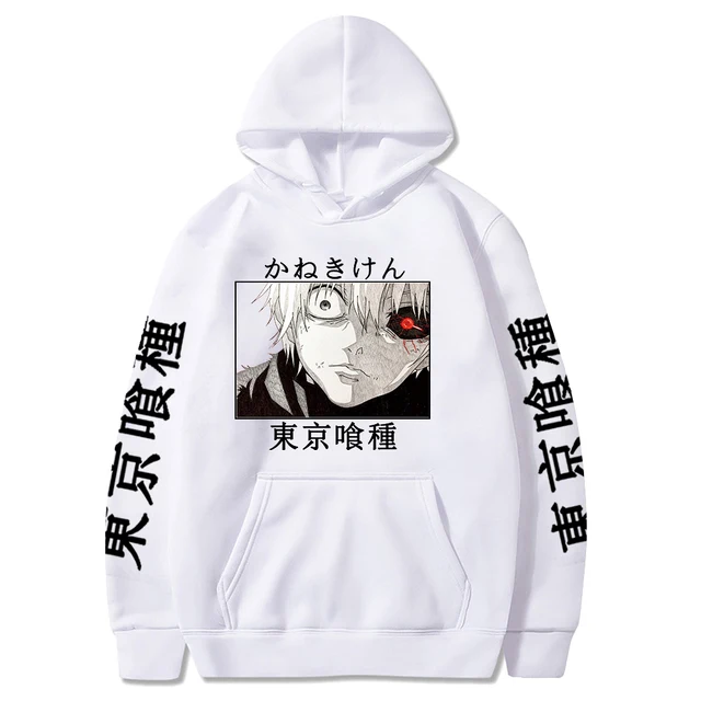 Tokyo Ghoul Anime Hoodie Pullovers Sweatshirts Ken Kaneki Graphic Printed Tops Casual Hip Hop Streetwear White 2
