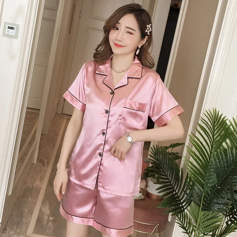 

According to Feminine Summer New Style Solid Color Thoracotomy Imitated Silk Fabric Set M-xl22 Yuan Xxl-xxxl24 Yuan Home Wear
