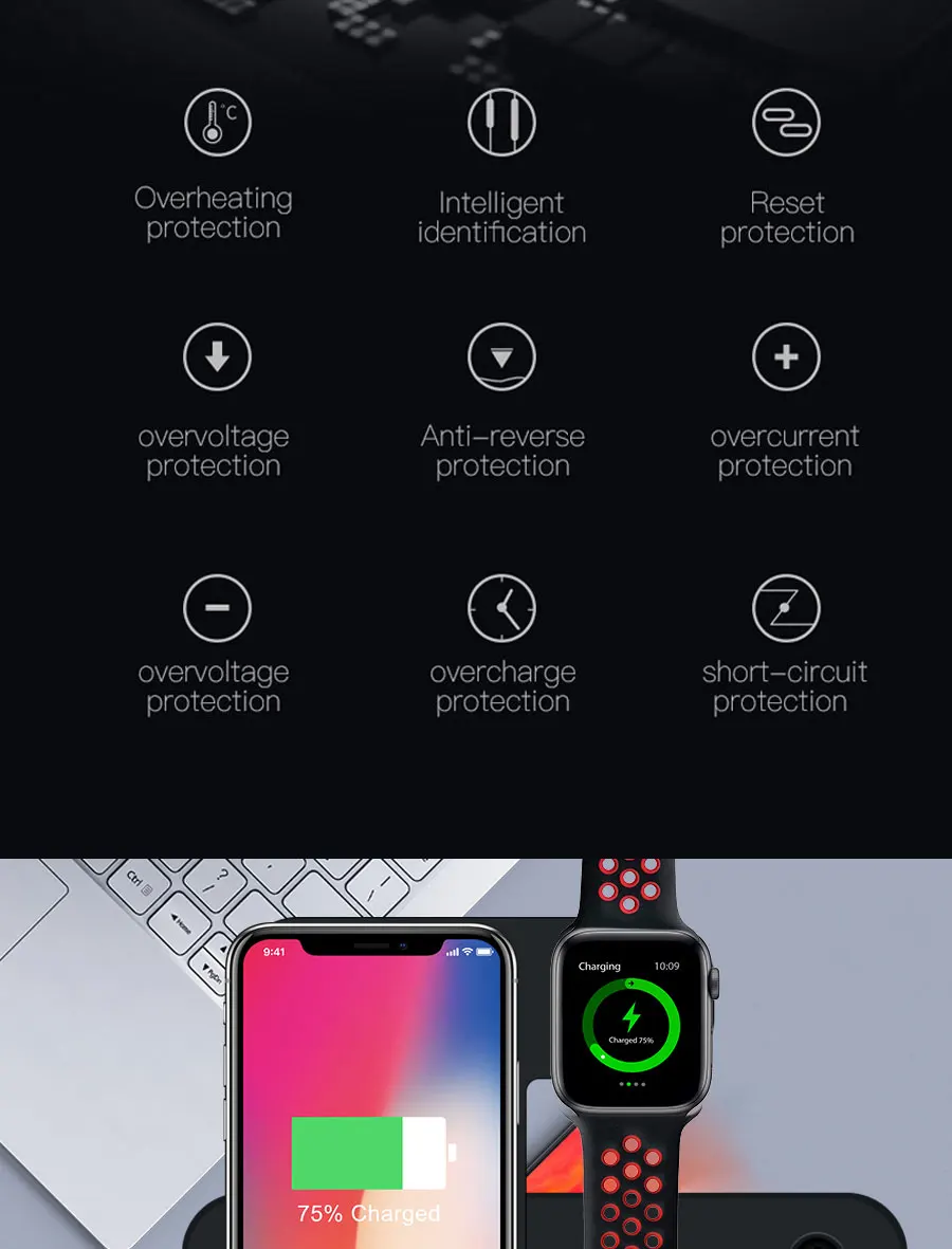4 в 1 10 Вт Qi Беспроводное зарядное устройство для iWatch серии 4 3 2 AirPods Qi Быстрая зарядка для Apple Watch iPhone XS XR X 8 samsung S10 S9