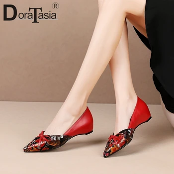 

DORATASIA Fashion Genuine Leather Pumps Spring Pumps Women Mixed Color Butterfly Knot Slip On Shallow Low Heel Shoes Woman