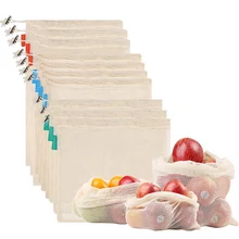 Многоразовые продукты мешки, органический сетчатый мешок из хлопка для продуктов, транспорта, хранения, организовать фрукты и овощи-сшитые швы, Mach