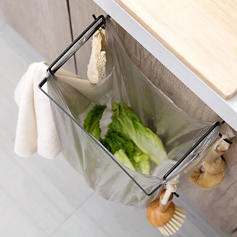 

Portable Trash Bag Holder Cabinets Rack Wrought Iron Cabinet Garbage Rack Trash Can Bracket Storage Rack For Kitchen