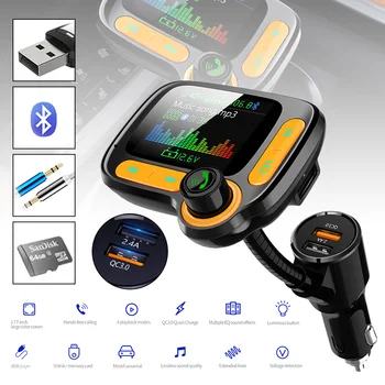 

Bluetooth FM Transmitter for Car with Dual USB Charging Ports(2.4A+QC3.0) Hands-Free Car Charger Radio Receiver MP3 Player