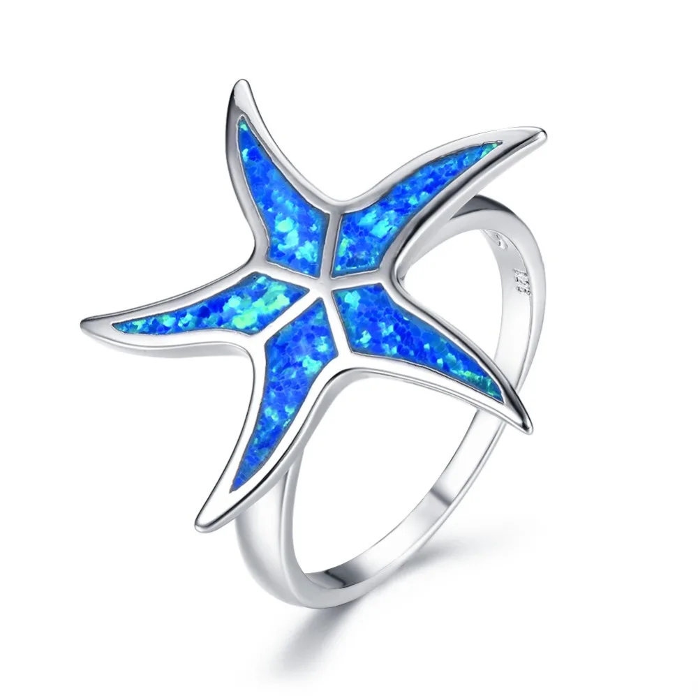 Bague Ringen Настоящее серебряное кольцо Морская звезда кольцо для женщин ювелирные изделия с голубым опалом День рождения Свадьба Вечеринка женский подарок
