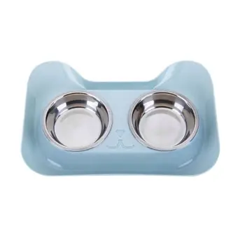 

Dogs Cats Puppy Stainless Steel Double Bowls Pet Food Water Feeder Y5GA