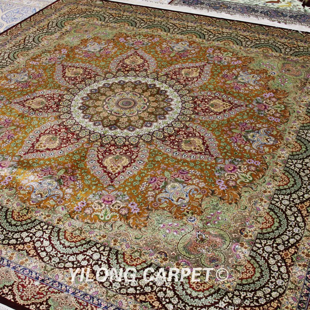 YILONG 8'x8' квадратный персидский шелковый ковер ручной работы изысканная, Восточная шелк для чистки ковров, для дома (TJ066A-8x8)