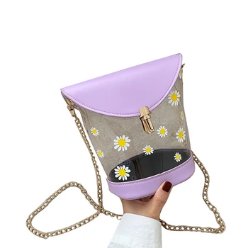 

Women Daisy Print Crossbody Chain Strap Lock Catch Transparent Shoulder Bag Fashion Bucket Bag 2020 New Arrival