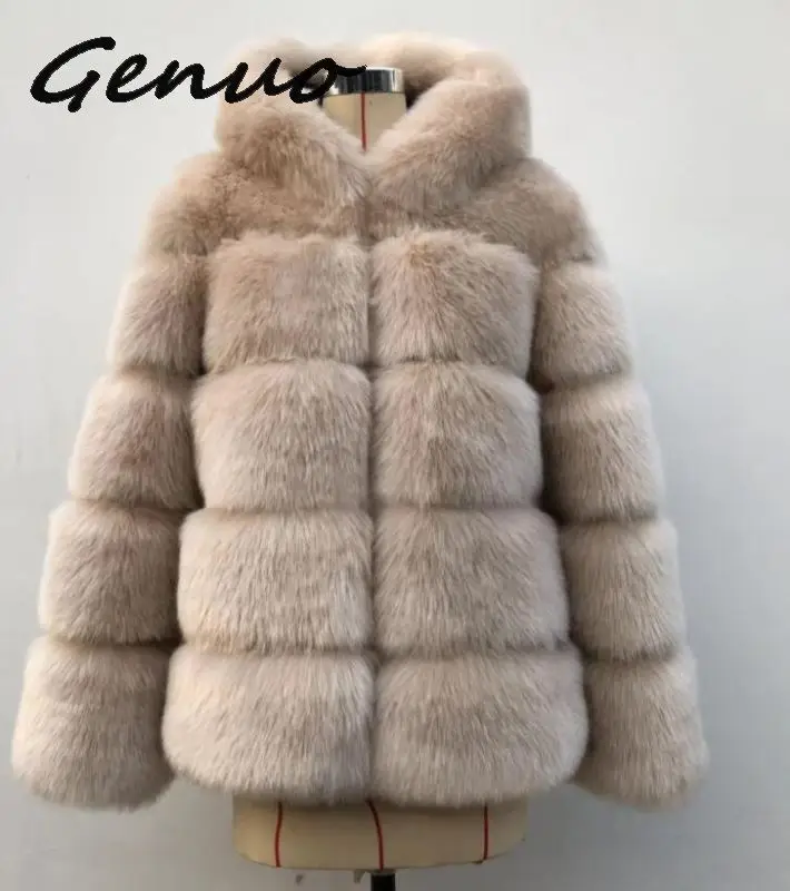 Genuo, новинка, зимнее толстое теплое пальто из искусственного меха для женщин, плюс размер, с капюшоном, длинный рукав, искусственный мех, куртка, Роскошные зимние меховые пальто Bontjas